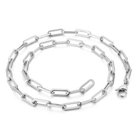 Plated  Gold Silver Color Stainless Steel Men Women Rectangle Link Chain Necklace Bracelet Punk HipHop Bike BikerWrist  Jewelry (Style: Silver Necklace)